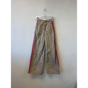 Lazy Oaf Pants Womens 24 Beige Wide Leg Chino Pink Check Twill Side Stripe